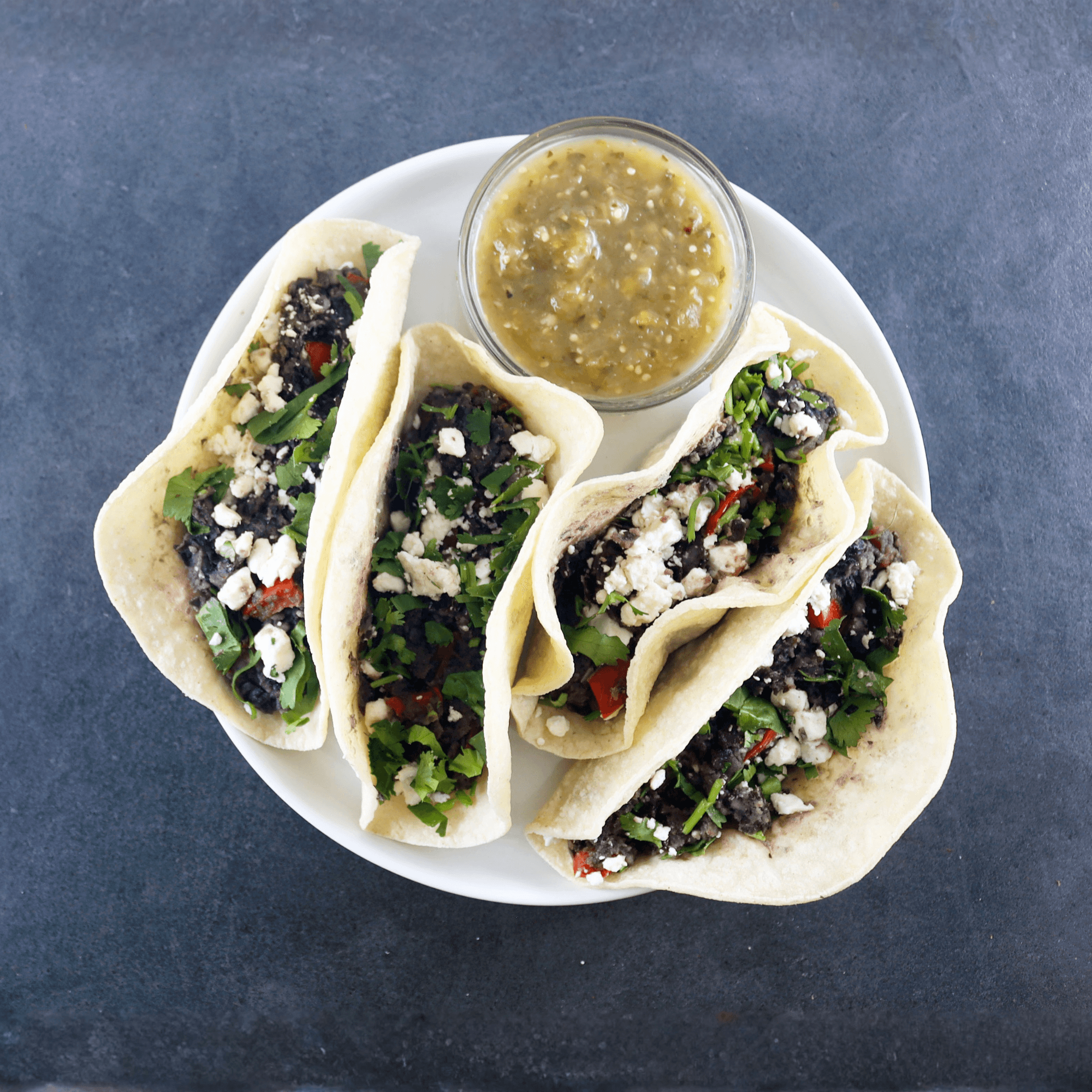 Black Bean Tacos with Roasted Tomatillo Sauce