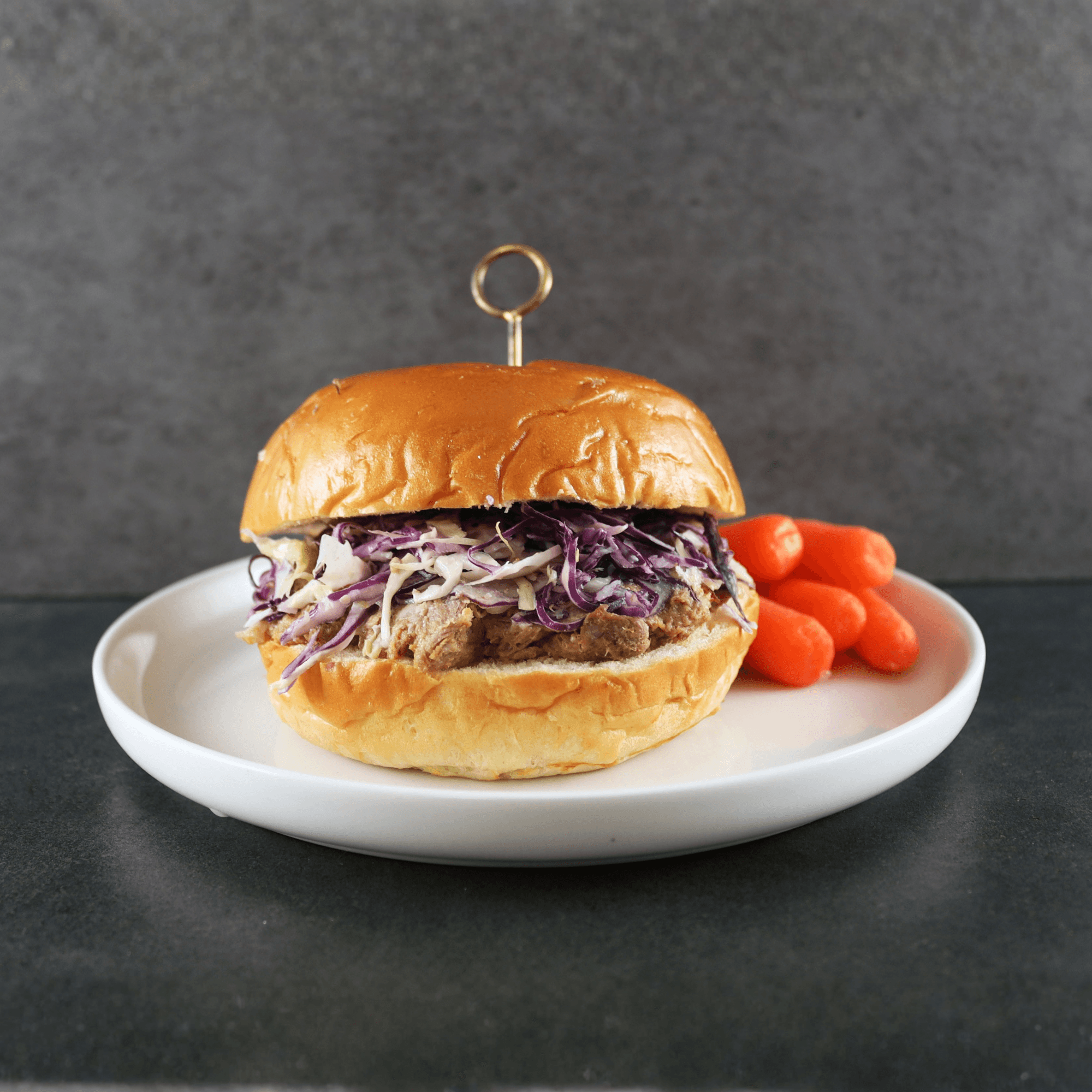 Pulled Pork Sandwich with Baby Carrots