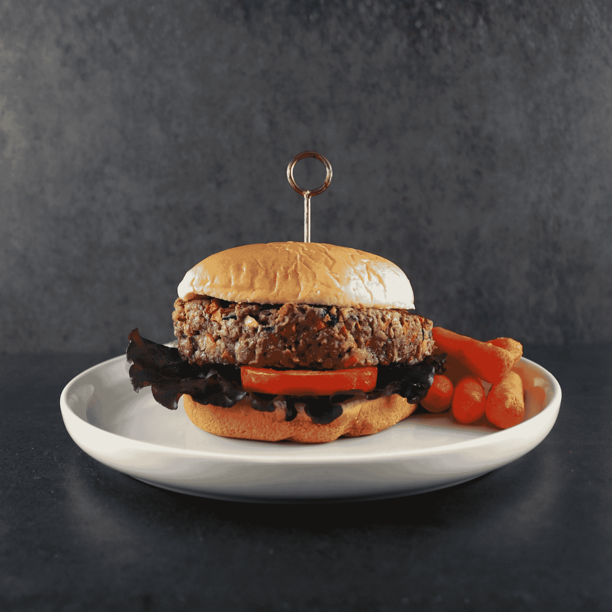Vegan Artisan Burger with Baby Carrots 