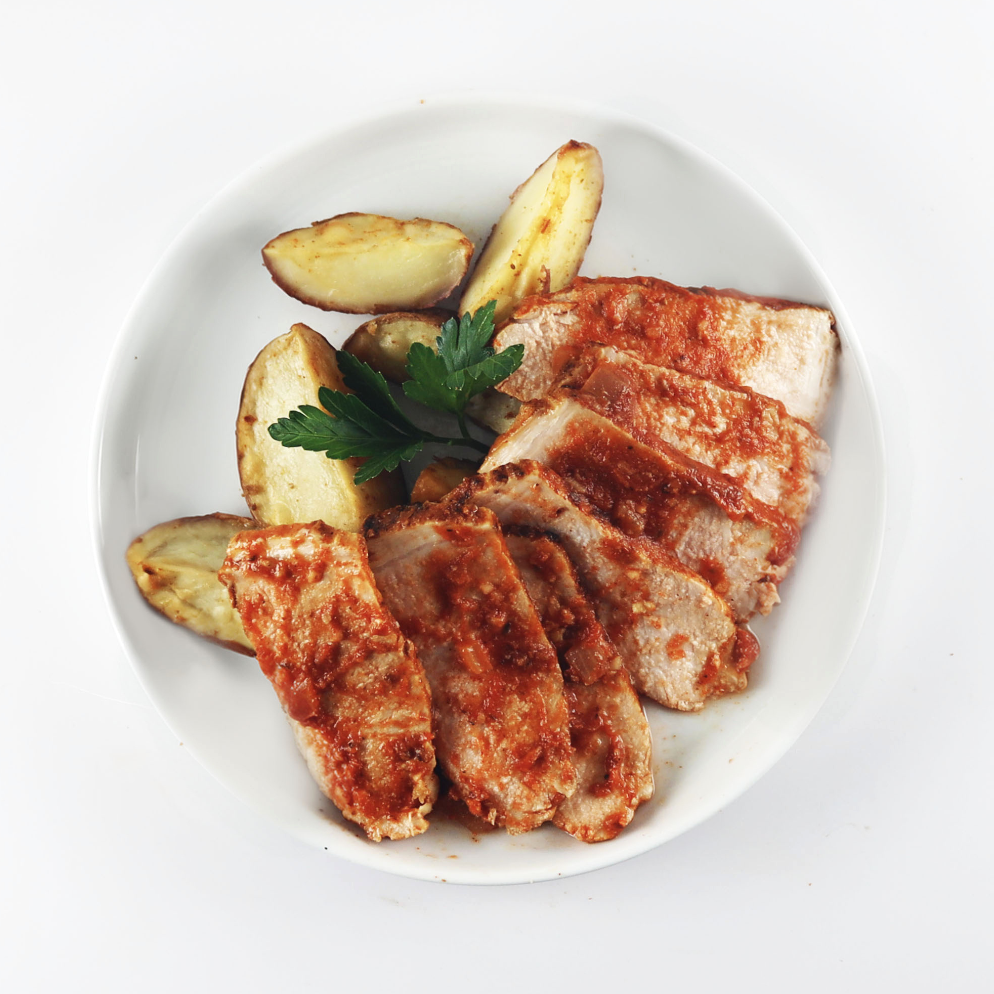 Applewood Grilled Pork with Oven Fries