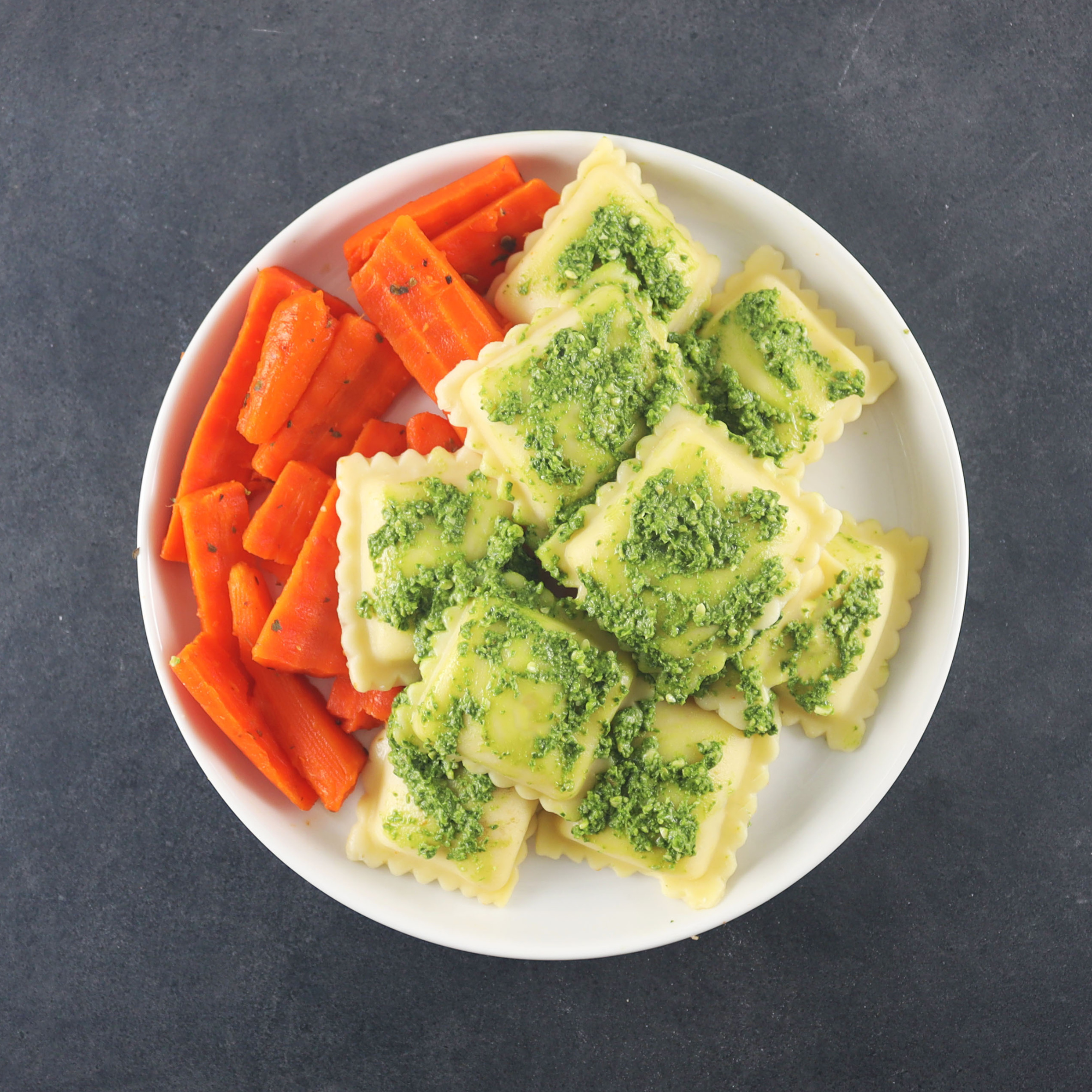 Four Cheese Ravioli with Walnut Pesto Sauce & Garden Carrots