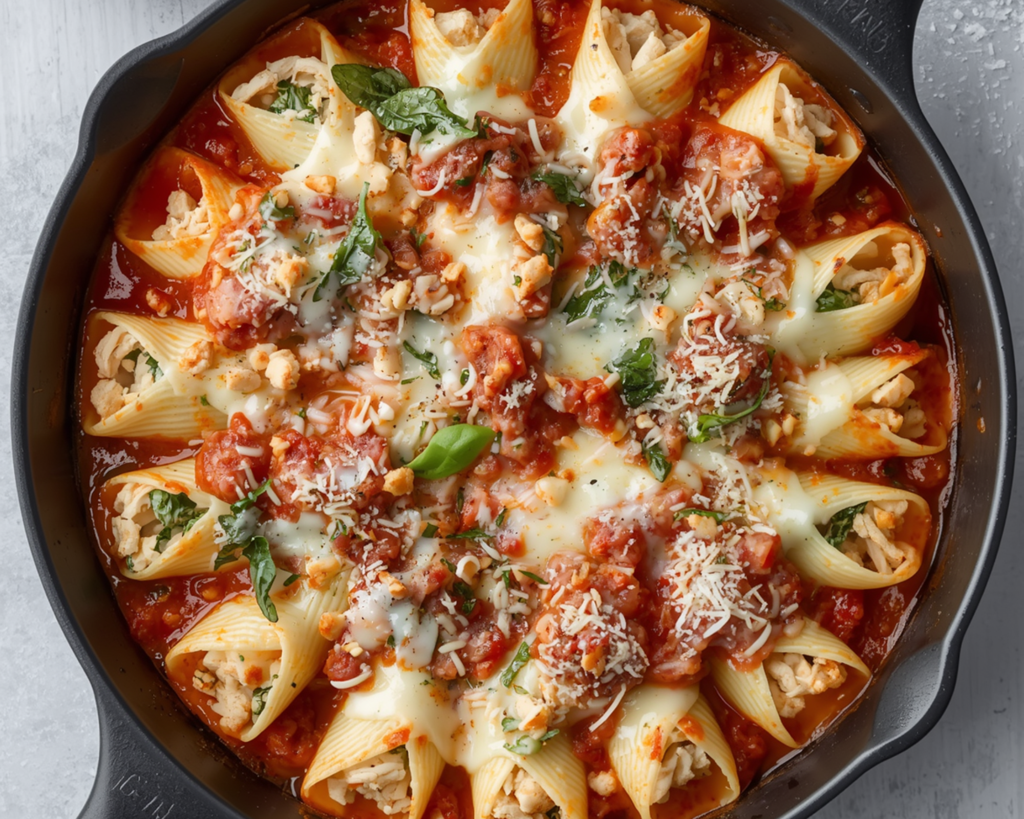 Chicken & Spinach Stuffed Pasta with Petite Caesar Salad